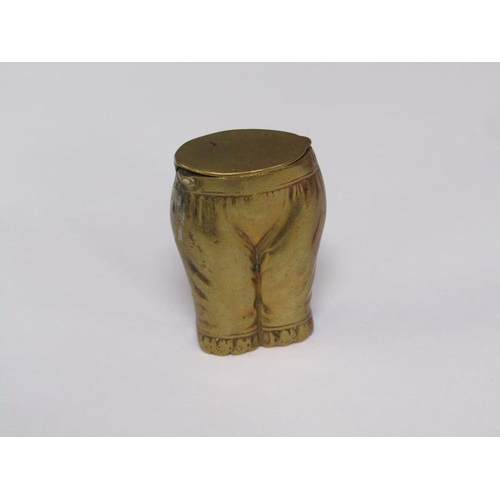 66 - A late Victorian/Edwardian brass vesta case in the form of a pair of ladies britches, 4cm h.
