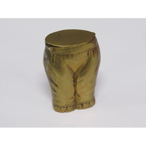 66 - A late Victorian/Edwardian brass vesta case in the form of a pair of ladies britches, 4cm h.
