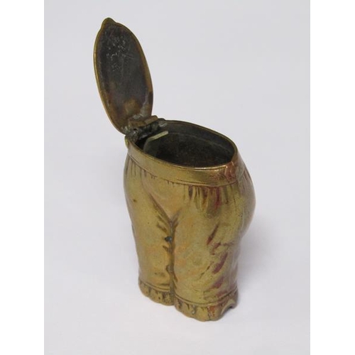 66 - A late Victorian/Edwardian brass vesta case in the form of a pair of ladies britches, 4cm h.