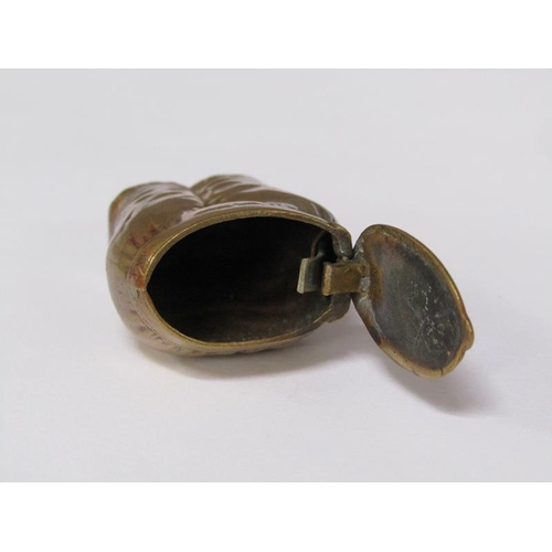 66 - A late Victorian/Edwardian brass vesta case in the form of a pair of ladies britches, 4cm h.