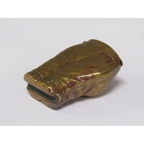 66 - A late Victorian/Edwardian brass vesta case in the form of a pair of ladies britches, 4cm h.