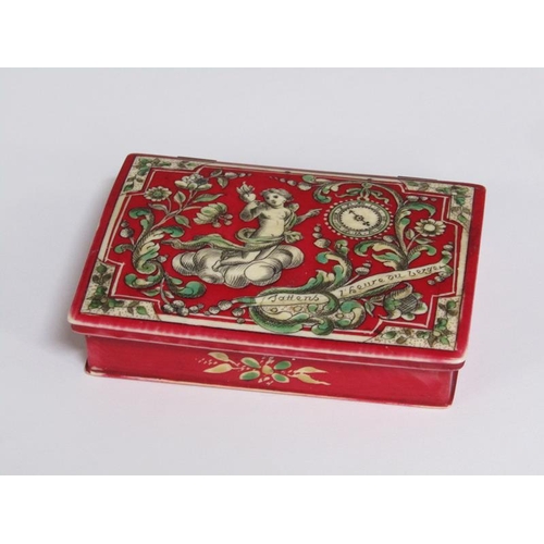 69 - A mid 18c French polychrome painted bone gaming counter box by Mariaval le Jeune, Rouen, containing ... 