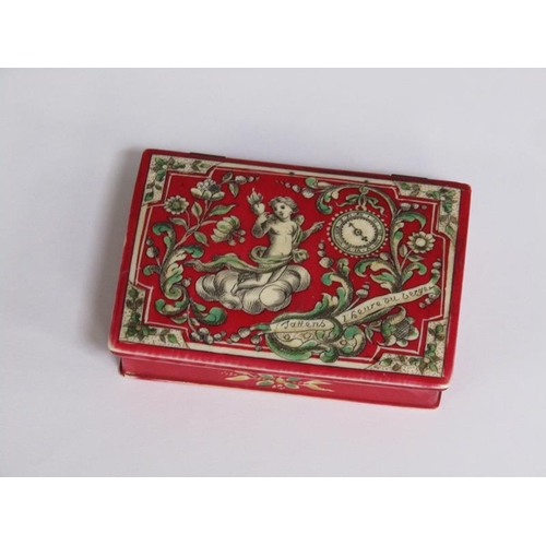 69 - A mid 18c French polychrome painted bone gaming counter box by Mariaval le Jeune, Rouen, containing ... 