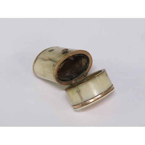 70 - A Georgian gold mounted ivory scent etui with hinged snap cover, 3cm h.
