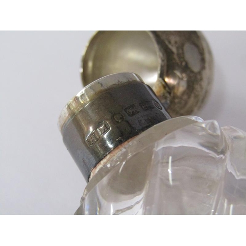 80 - A Victorian clear glass writhen moulded tapering scent bottle with silver collar and hinge dome cove... 