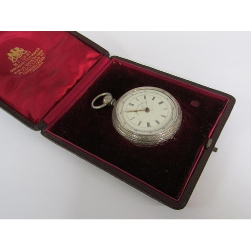 96 - A late 19c key wind chronograph pocket watch, the three quarter plate movement having a cylinder esc... 