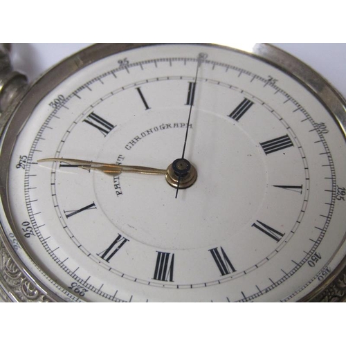 96 - A late 19c key wind chronograph pocket watch, the three quarter plate movement having a cylinder esc... 