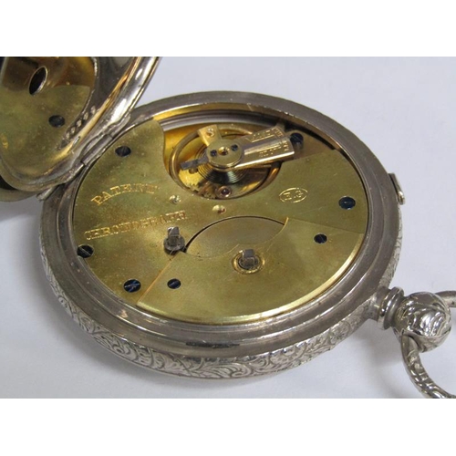 96 - A late 19c key wind chronograph pocket watch, the three quarter plate movement having a cylinder esc... 