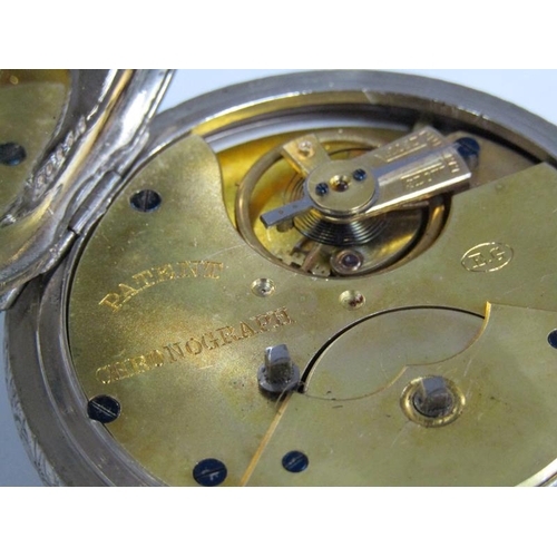 96 - A late 19c key wind chronograph pocket watch, the three quarter plate movement having a cylinder esc... 