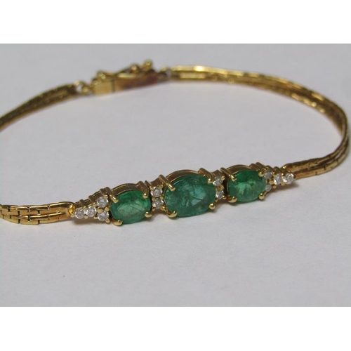 143 - An 18ct gold emerald and diamond set bracelet.