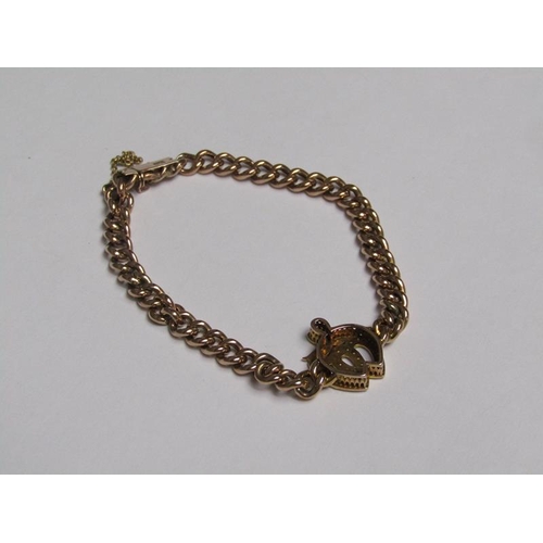 150 - An Edwardian 9ct gold turquoise and pearl set sweetheart bracelet, 7.6g.