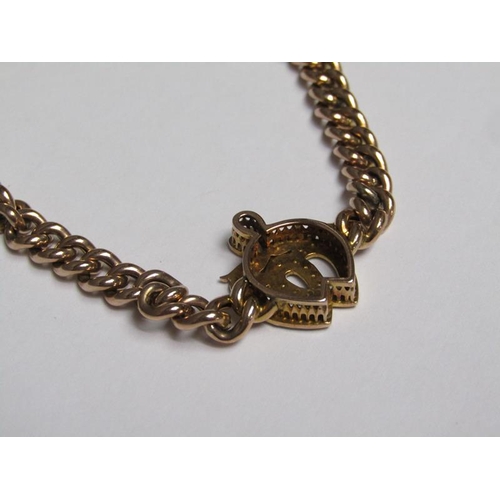 150 - An Edwardian 9ct gold turquoise and pearl set sweetheart bracelet, 7.6g.