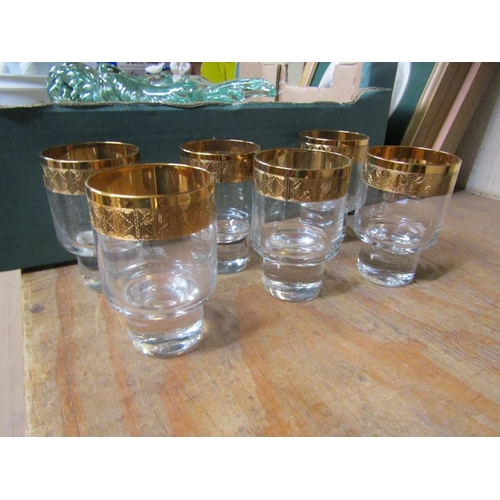 65 - SET OF SIX TUMBLER GLASSES WITH GILT RIMS