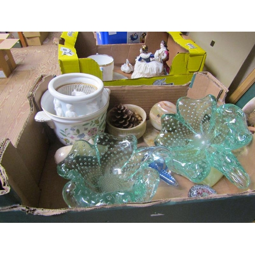 66 - BOX TO INCL ART GLASS BOWLS, PAPERWEIGHTS, CHINA ETC