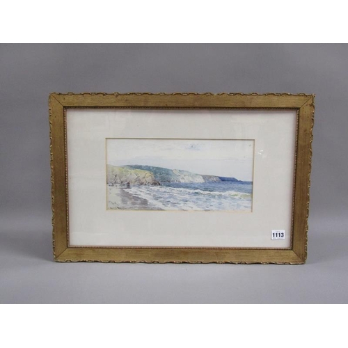 1113 - WARNE BROWNE, COASTAL SCENE SIGNED WATERCOLOUR.  F/G 17 x 34 cms