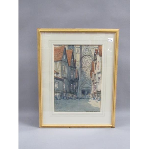 1114 - VICTOR NOBLE RAINBIRD, RUE DE L'ERELERIE ROUEN.  SIGNED AND TITLED WATERCOLOUR.  F/G 48 x 33 cms