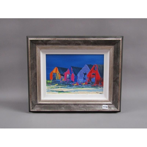 1118 - DUNCAN MACGREGOR, HAND EMBELISHED CANVAS SIGNED DMAC 185/195, BEACH SHADES TWO.  FRAMED 24 x 34 cms