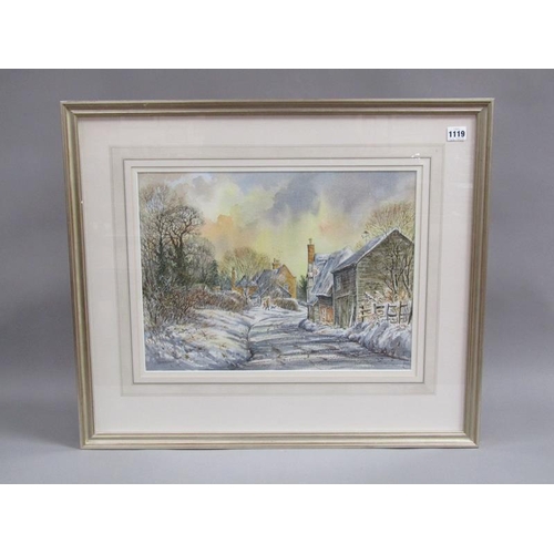 1119 - EDWARD STAMP, THE VILLAGE OF QUAINTON BUCKS, WINTER TIME SIGNED WATERCOLOUR F/G 35 x 47 cms