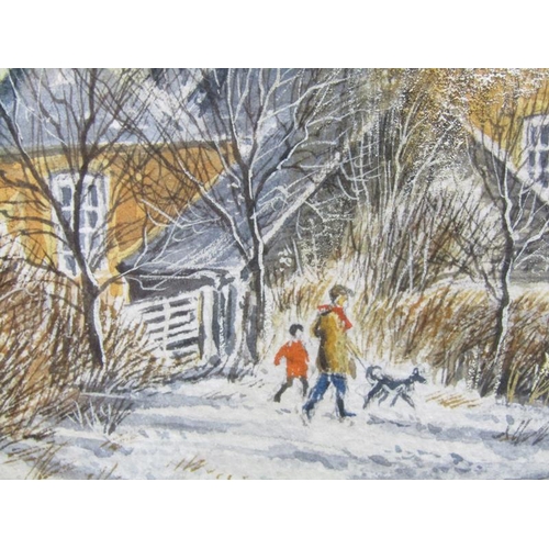 1119 - EDWARD STAMP, THE VILLAGE OF QUAINTON BUCKS, WINTER TIME SIGNED WATERCOLOUR F/G 35 x 47 cms