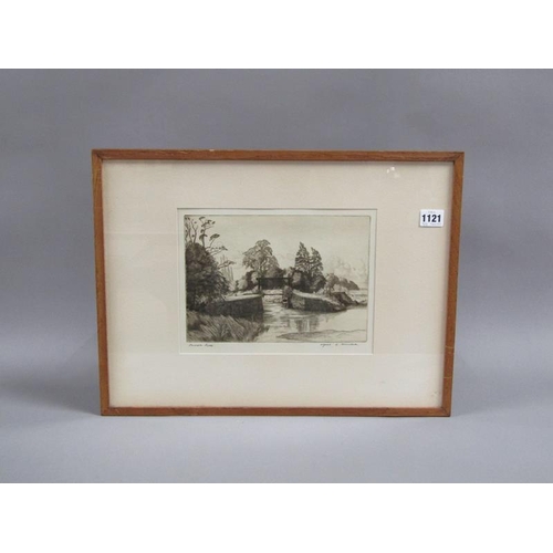 1121 - ALFRED R BLUNDELL, TEMPLE LOCH, BLACK AND WHITE ETCHING SIGNED AND TITLED.  F/G 20 x 27 cms