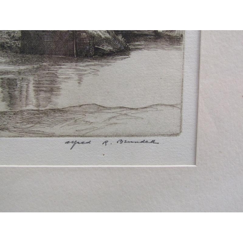 1121 - ALFRED R BLUNDELL, TEMPLE LOCH, BLACK AND WHITE ETCHING SIGNED AND TITLED.  F/G 20 x 27 cms