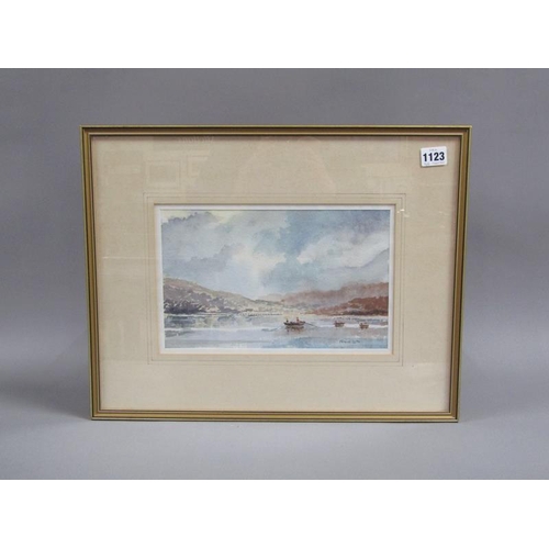 1123 - FRANK LUTO, FIGURES FISHING ON A LAKE, SIGNED WATERCOLOUR.  F/G 18 x 28 cms