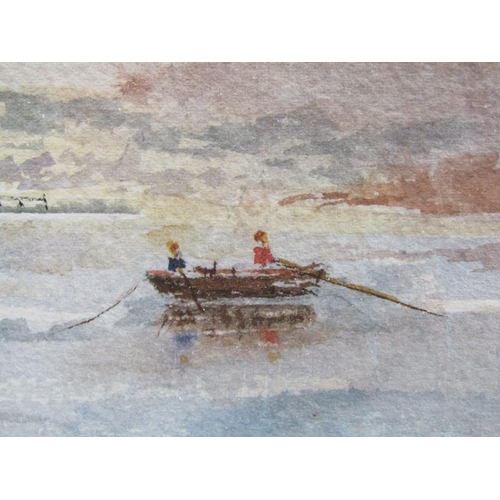 1123 - FRANK LUTO, FIGURES FISHING ON A LAKE, SIGNED WATERCOLOUR.  F/G 18 x 28 cms