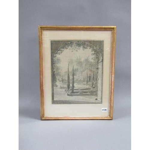 1135 - W SCHELLINKX, ITALIAN GARDEN SETTING PENCIL F/G 38 X 28 cms