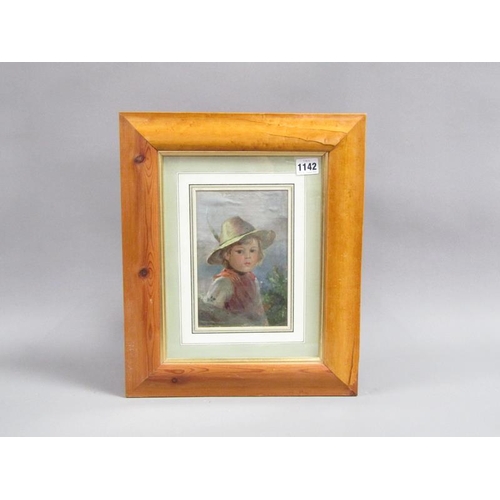 1142 - BOTTGER, YOUNG BOY WITH FEATHER IN HAT, OIL ON PANEL,  SIGNED.  F/G 20 x 13 cms