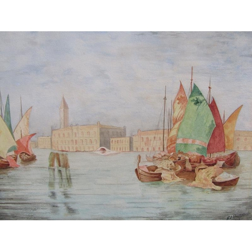 1146 - JOHN EDWARDS, THREE VENETIAN GRAND CANAL SCENES WATERCOLOURS.  F/G EACH 24 x 36 cms P