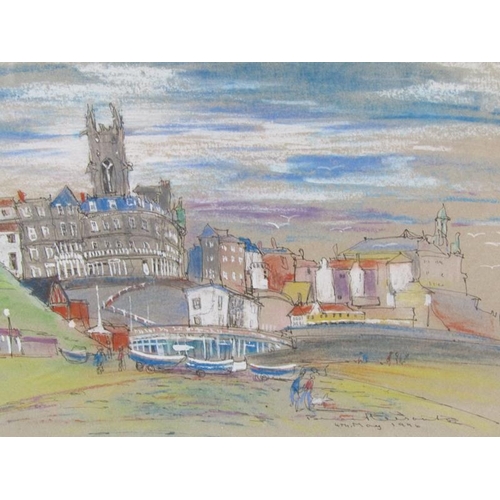 1148 - NIGEL PATON SALTHOUSE, OIL ON BOARD FRAMED 40 x 30 cms TOGETHER WITH WATERCOLOUR COASTAL TOWN SIGNED... 