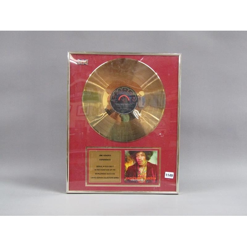 1149 - LIMITED EDITION COLLECTORS SERIES  A GOLD TRACK JIMI HENDRIX EXPERIENCE, F/G 50 x 40 cms