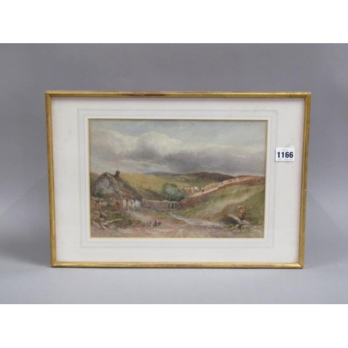 1166 - UNSIGNED 19C HARVEST TIME IN THE SCOTTISH BORDERS, WATERCOLOUR, F/G, 20CM X 29CM