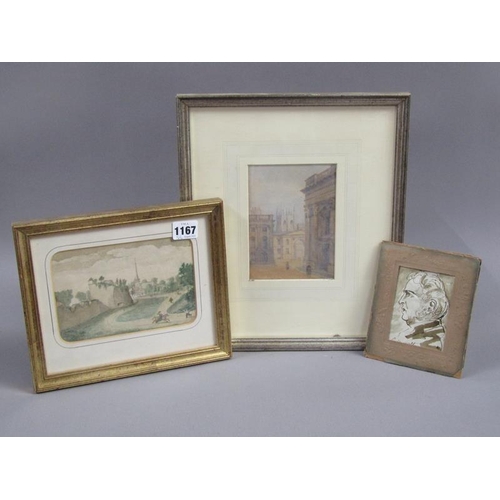 1167 - THREE PAINTINGS - WATERCOLOUR UNSIGNED, LATE GEORGIAN PICTURE THE ESCAPING PONY & B&W WATERCOLOUR, G... 