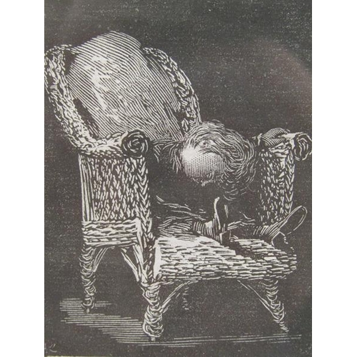 1171 - A COMFORT - PAIR, BLACK AND WHITE ENGRAVINGS, BOY READING & BOY SLEEP IN CHAIR, EACH F/G, 9CM X 6.5C... 