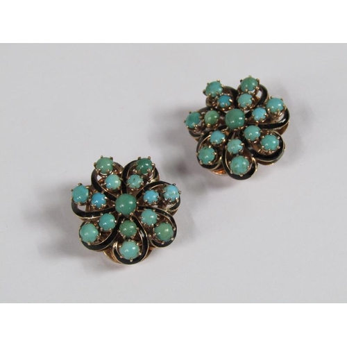 1427 - PAIR OF GOLD TURQUOISE BEAD SET EARRINGS