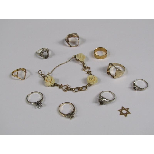 1428 - COLLECTION OF MISC. GOLD AND OTHER METAL JEWELLERY, SOME STONE SET