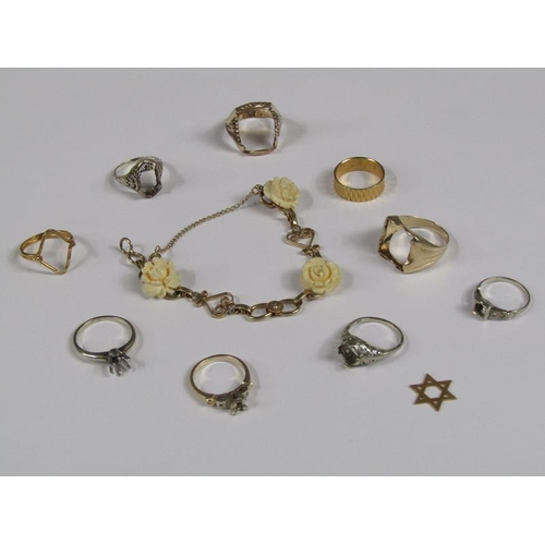 1428 - COLLECTION OF MISC. GOLD AND OTHER METAL JEWELLERY, SOME STONE SET