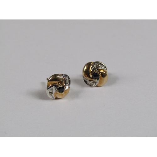 1435 - THREE GOLD STONE SET RINGS TOGETHER WITH PAIR OF EARRINGS