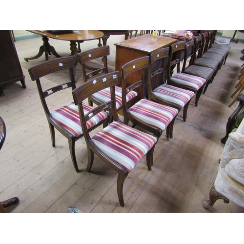 1791 - SET OF SIX EARLY 19c MAHOGANY DINING CHAIRS WITH UPHOLSTERED DROP IN SEATS AND HAVING CURVED DEEP TO... 