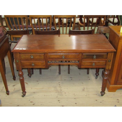 1798 - FIGURED MAHOGANY SIDE TABLE FITTED FIVE SHORT DRAWERS 122 w x 77 cms H