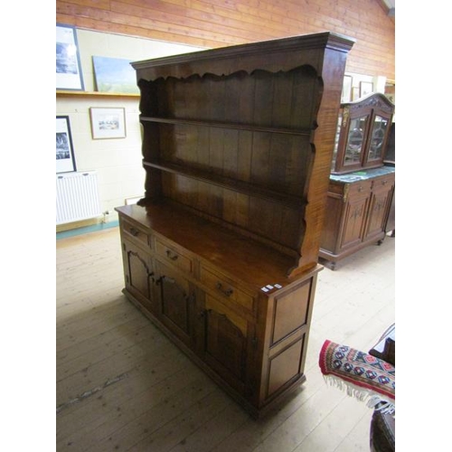 1801 - EARLY 19c FRUITWOOD THREE DRAWER DRESSER WITH RACK 168 w x 193 cms H