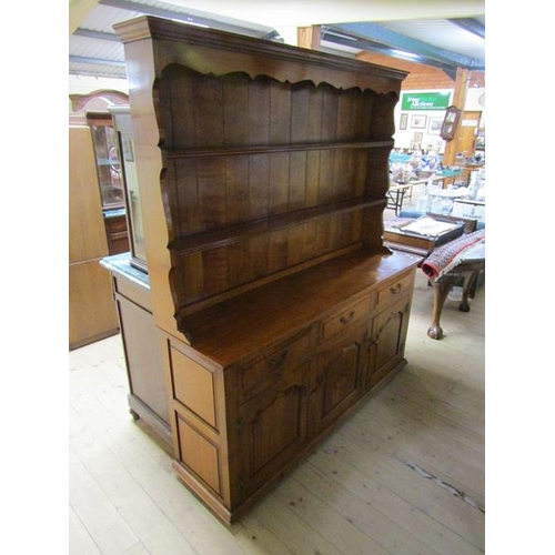 1801 - EARLY 19c FRUITWOOD THREE DRAWER DRESSER WITH RACK 168 w x 193 cms H