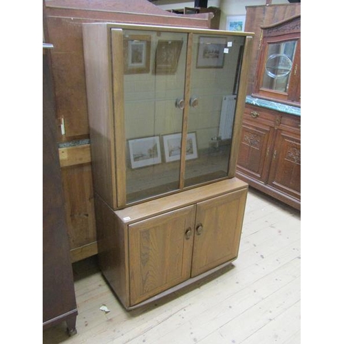 1806 - 1970s SIDE CABINET WITH GLAZED UPPER CUPBOARD ON A CUPBOARD BASE 91 x 160 cms