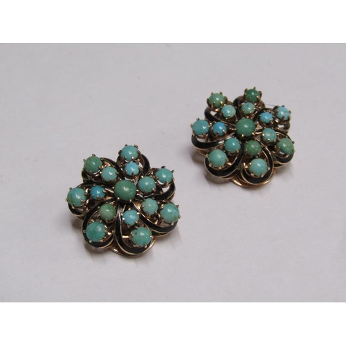 1427 - PAIR OF GOLD TURQUOISE BEAD SET EARRINGS