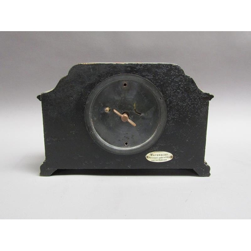 26 - An early 20c American mantel clock by Waterbury in English chinoiserie lacquered case, the single tr... 