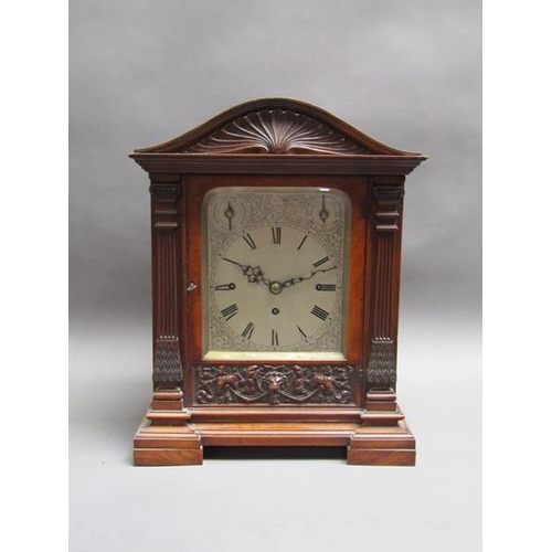 29 - A late 19c English three train bracket clock, the triple fusee movement chiming on four gongs and ho... 