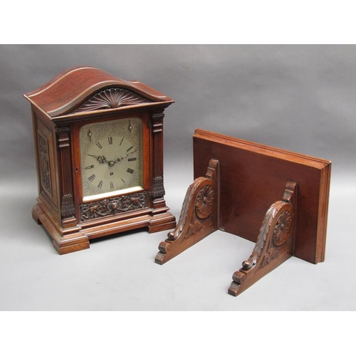 29 - A late 19c English three train bracket clock, the triple fusee movement chiming on four gongs and ho... 