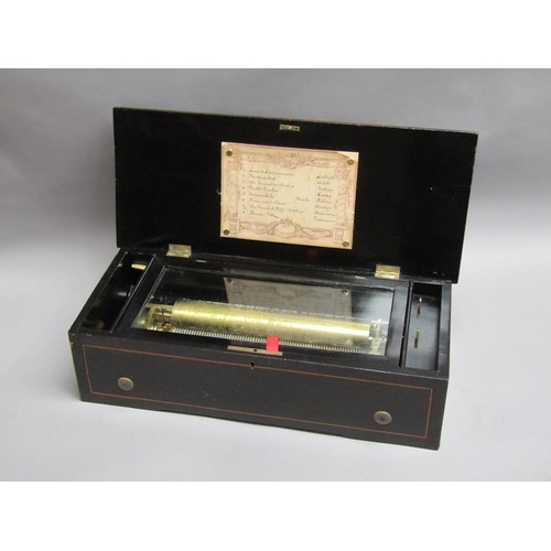 32 - A late 19c Swiss music box playing eight airs on a 27cm long pinned barrel with a seventy four tooth... 