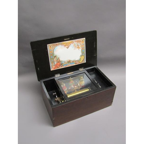 33 - A late 19c Swiss music box retailed by Julio Musques of Montevideo.  The 16cm long barrel has a comb... 